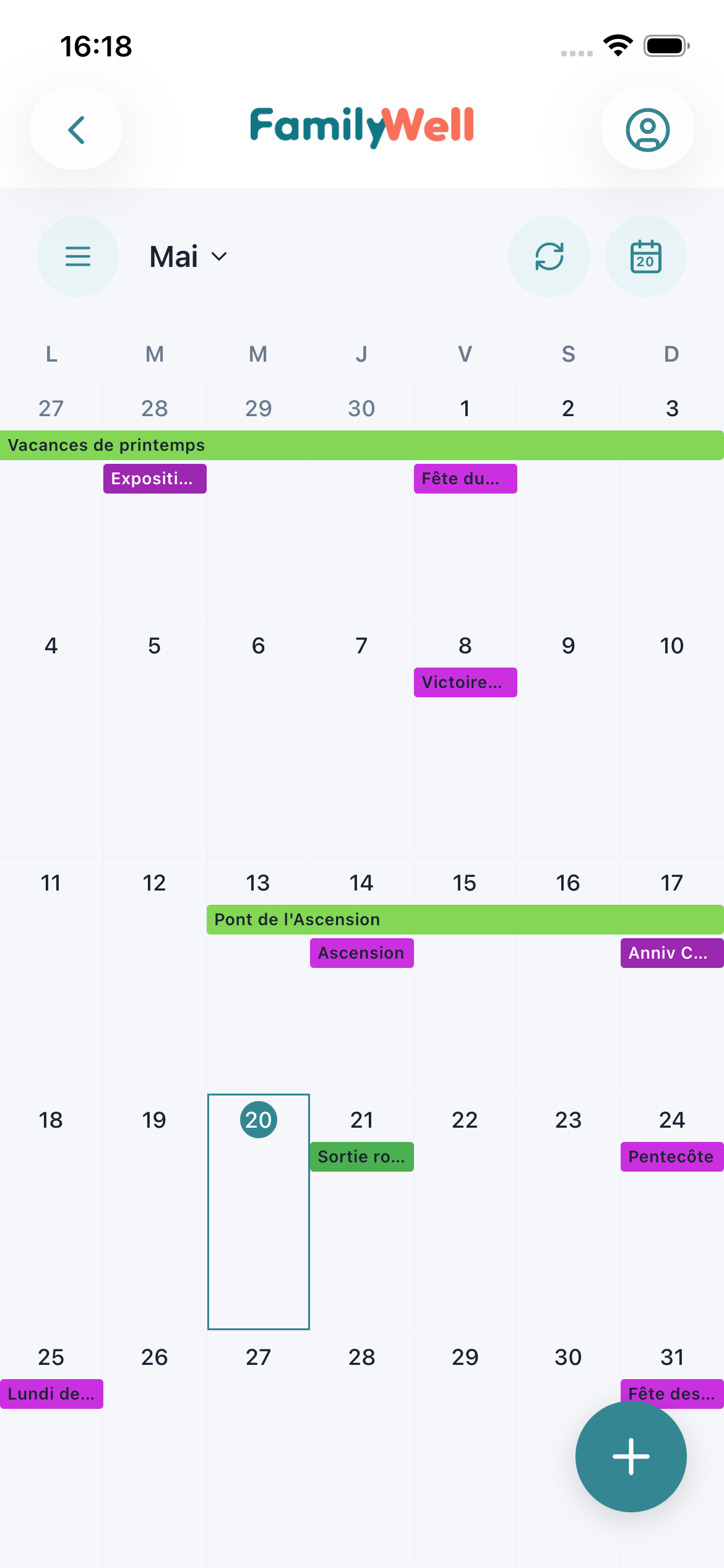 Calendrier familial partagé avec synchronisation des événements